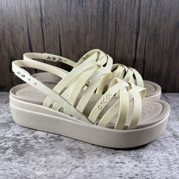 CROCS Brooklyn Strappy Beige Wedge Sandals Women's Size 10 - Picture 1 of 9
